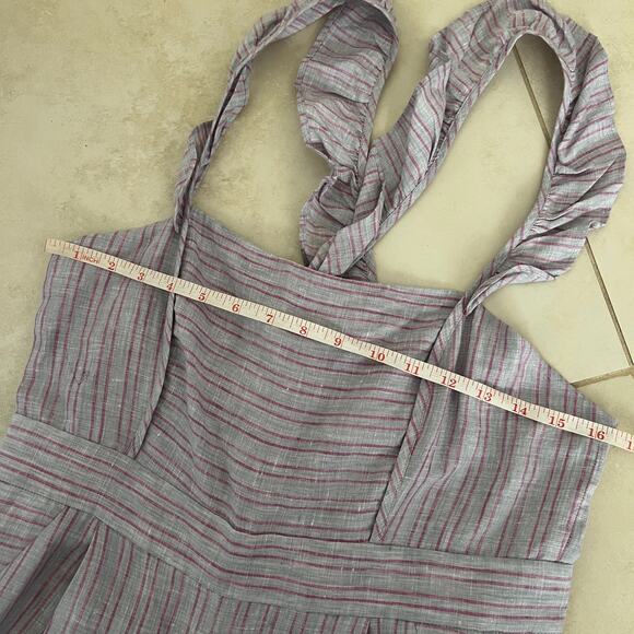 Anthropologie Nantucket Ruffled Jumpsuit Elevenses Size 8 Stripe Pink Lavender - Picture 14 of 16